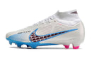 Chuteira Nike Mercurial superfly 9 Air Zoom Ultra FG Branca, Rosa e Azul lado direito