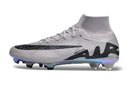 Chuteira Nike Mercurial superfly 9 Air Zoom Ultra FG Cinza lado esquerdo em fundo branco