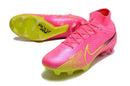 Chuteira Nike Mercurial superfly 9 Air Zoom Ultra FG Rosa e Verde com design vibrante e tecnologia avançada.