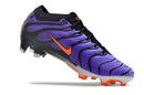 Chuteira Nike Mercurial Vapor 15 Air TN FG Roxa, Preto e Laranja lado esquerdo com detalhes em laranja e preto.