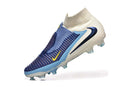 Chuteira Nike Phantom 6 Elite DF FG - Branca e Azul - Pack Fear Nothing com design moderno e tecnologia avançada.