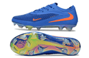 Chuteira Nike Phantom 6 Elite FG - Azul e Laranja vista lateral e sola com cores vibrantes azul e laranja