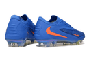 Chuteira Nike Phantom 6 Elite FG - Azul e Laranja vista lateral mostrando design arrojado e tecnologia de ponta.
