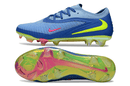 Chuteira Nike Phantom 6 Elite FG - Azul, Rosa e Verde com design inovador e tecnologia de ponta para desempenho no campo.