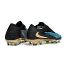 Chuteira Nike Phantom 6 Elite FG - Azul e Preta vista traseira com detalhes em dourado