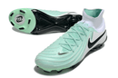 Chuteira Nike Phantom Luna Elite NU FG Branca, Verde e Preto em vista lateral e inferior