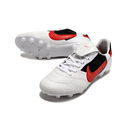 Chuteira Nike Premier 3 FG Branca e Vermelha com design clássico e tecnologia para futebol em campo natural.