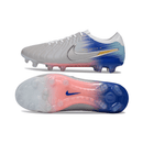 Chuteira Nike Tiempo 10 Elite FG Prata e Azul "United Pack" vista lateral e inferior
