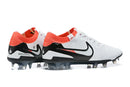 Chuteira Nike Tiempo Legend 10 FG - Branca, Vermelha e Preta em vista lateral.