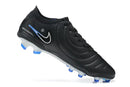 Chuteira Nike Tiempo Legend 10 FG - Preta e Azul - Pack Shadow lateral com design moderno e tecnologia de ponta.