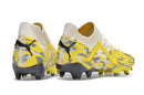 Chuteira Puma Future Ultimate FG Amarela vista traseira com design moderno e vibrante para desempenho em campo.