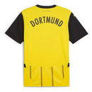 Conjunto Infantil Borussia Dortmund Home 24/25, parte traseira da camisa amarela com nome Dortmund.