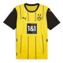 Conjunto Infantil Borussia Dortmund Home 24/25, camisa amarela com detalhes em preto e logo do time.