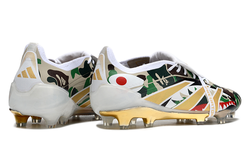 Chuteira Adidas Predator Elite Fold-Over Tongue FG - Branca, Dourada e Verde