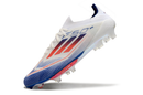 Chuteira Campo Adidas F50+ FG Branca, Azul e Vermelho