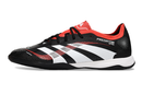Chuteira Futsal Adidas Predator Elite Tongue IC Preta Branca e Laranja sobre fundo branco