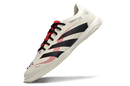 Chuteira Futsal Adidas Predator Elite Fold-Over Tongue IC na cor bege com detalhes em preto e vermelho.