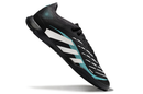 Chuteira Futsal Adidas Predator Elite Tongue IC - Preta, Branca e Azul, ideal para controle e precisão em pavilhão.