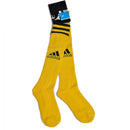 Meias Compridas Futebol Adidas amarelas com detalhes em preto, ideais para jogadores de futebol.