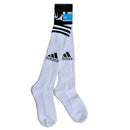 Meias Compridas Futebol Adidas em branco com detalhes em preto e logo Adidas