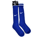 Meias Compridas Futebol Nike azul com design respirável e logo Nike, ideais para jogar futebol.
