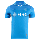 Camisolas Napoli home 24/25 na cor azul com logotipo MSC e detalhes em branco.