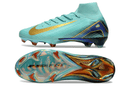 Chuteira Nike Air Zoom Mercurial Superfly 10 Elite FG - Azul, vista lateral e inferior, design moderno e tecnologia avançada.