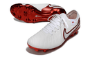 Nike Tiempo Legend X Elite FG Branca e Vermelha "Chromatic Pack" com design premium e tecnologia de ponta.